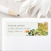 多汁性サボテンのオレンジ色のフローラ水色アドレス ラベル (インサイチュ)