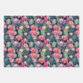 多汁性サボテンの小さな花の水色のパターン ラッピングペーパーシート (正面3)