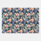 多汁性サボテンの小さな花の水色のパターン ラッピングペーパーシート (正面2)