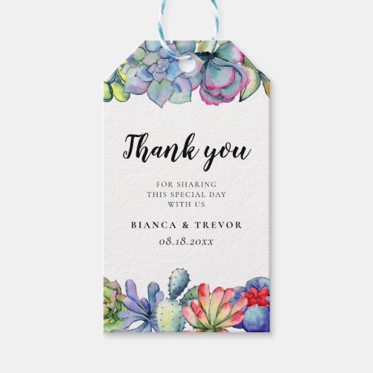 多汁性サボテンの水彩結婚式の引き出物 ギフトタグ (正面)