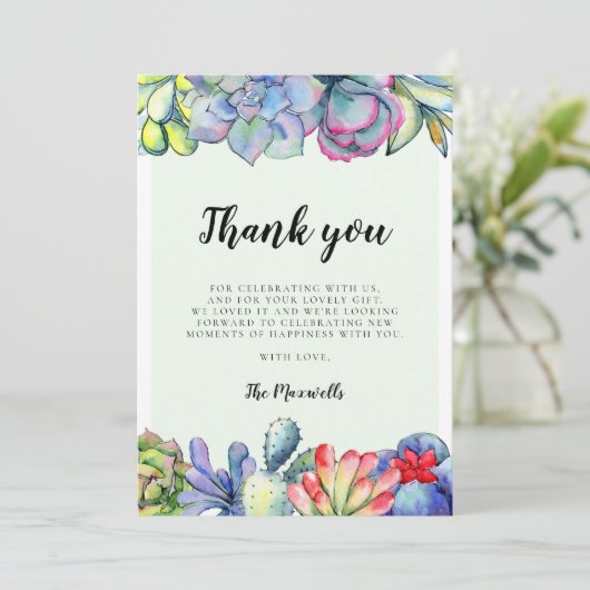 多汁性サボテンの水彩赤ちゃんシャワー サンキューカード (スタンド正面)