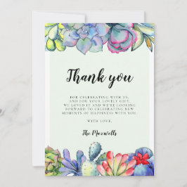 多汁性サボテンの水彩赤ちゃんシャワー サンキューカード