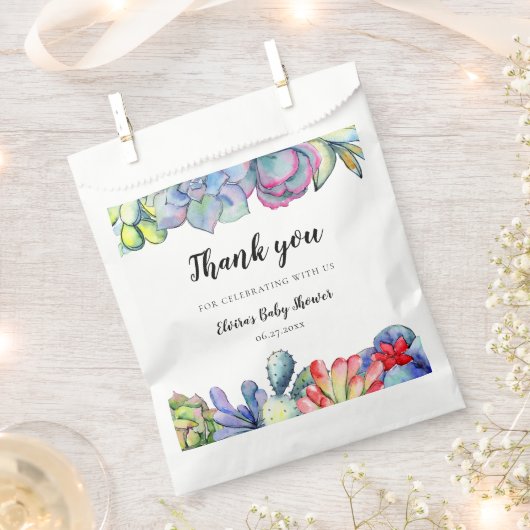 多汁性サボテンの水彩赤ちゃんシャワー フェイバーバッグ (クリップ留めされた状態)