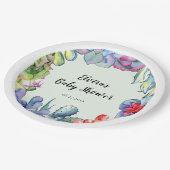 多汁性サボテンの水彩赤ちゃんシャワー ペーパープレート (アングル)