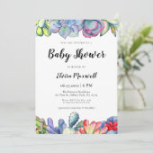 多汁性サボテンの水彩赤ちゃんシャワー 招待状 (スタンド正面)