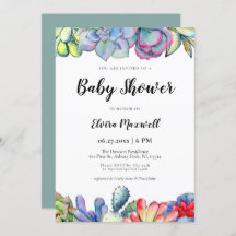 多汁性サボテンの水彩赤ちゃんシャワー