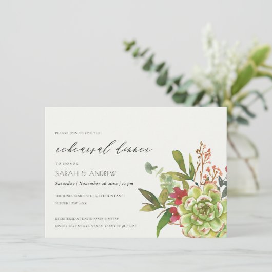 多汁性サボテンの水色リハーサルディナー 招待状 (スタンド正面)