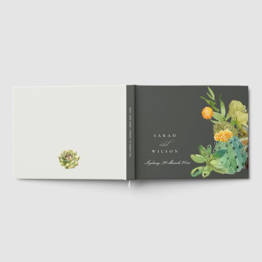 多汁性サボテンフローラガーデン水彩モノグラム ゲストブック (全面)