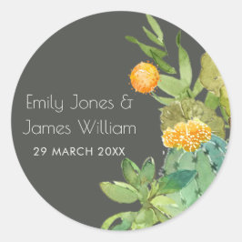 多汁性サボテンフローラガーデン水彩モノグラム ラウンドシール