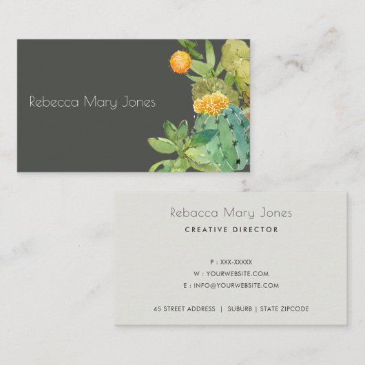 多汁性サボテンフローラガーデン水彩 名刺 (正面/裏面)