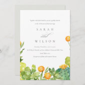 多汁性サボテンフローラガーデン水結婚色 招待状 (正面/裏面)