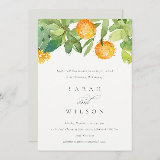 多汁性サボテンフローラガーデン水結婚色 招待状 (正面/裏面)