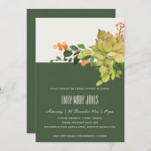 多汁性サボテンフローラ水彩ブライダルシャワー 招待状 (正面/裏面)