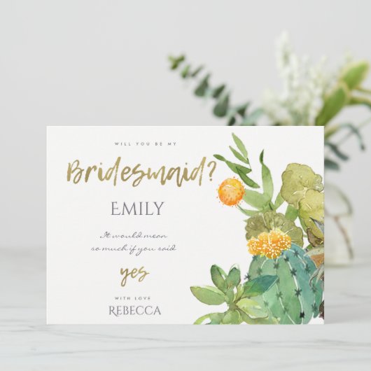 多汁性サボテンフローラ水彩花嫁介在具 招待状 (スタンド正面)