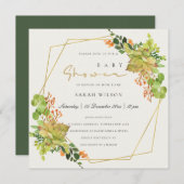 多汁性サボテンフローラ水彩赤ちゃんシャワー 招待状 (正面/裏面)