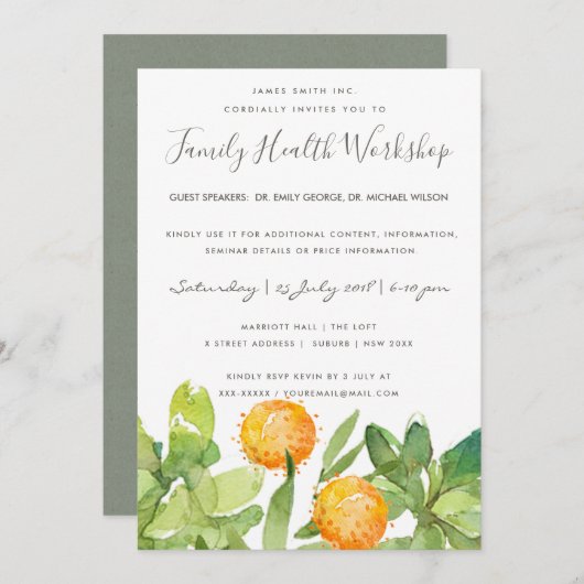 多汁性サボテン水色セミナーワークショップイベント 招待状 (正面/裏面)