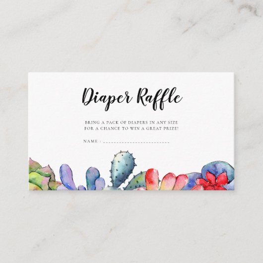 多汁性サボテン赤ちゃんシャワーおむつラッフルカード エンクロージャーカード (正面)
