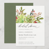 多汁性サボテン赤フローラブライダルシャワー招待状 サンキューカード (正面/裏面)