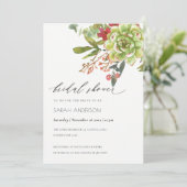 多汁性サボテン赤フローラブライダルシャワー招待状 サンキューカード (スタンド正面)