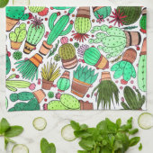 多汁性サボテン鉢植えグリーンサボテン園 キッチンタオル (折り畳み)