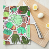 多汁性サボテン鉢植えグリーンサボテン園 キッチンタオル (四つ折り)