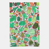 多汁性サボテン鉢植えグリーンサボテン園 キッチンタオル (縦)