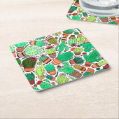 多汁性サボテン鉢植えグリーンサボテン園 スクエアペーパーコースター (アングル)