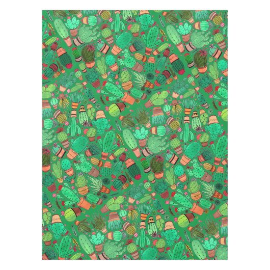 多汁性サボテン鉢植えグリーンサボテン園 テーブルクロス (正面)