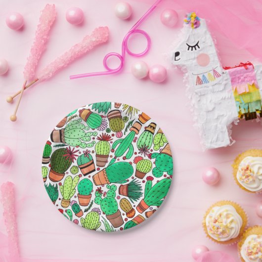 多汁性サボテン鉢植えサボテン園パーティー ペーパープレート (パーティー)