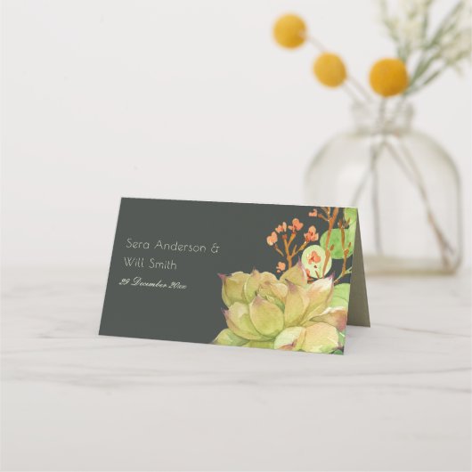 多汁性フローラリース水色結婚類 プレイスカード (裏面)