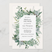 多汁性ユーカリプスグリーンブライダルシャワー 招待状 (正面/裏面)