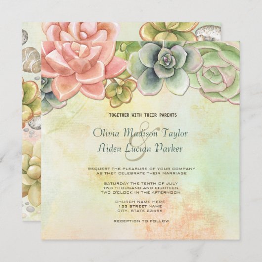 多汁性水彩フローラ結婚式招待状 招待状 (正面/裏面)