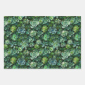 多汁性花植物模様緑のカラーセット ラッピングペーパーシート (正面)