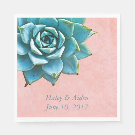 多汁結婚または婚約水色ピンク スタンダードランチョンナプキン (正面)