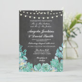 多汁結婚チョーク素朴ライトティール(緑がかった色)招待状 招待状 (スタンド正面)
