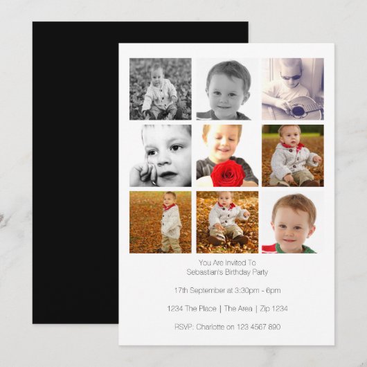 多用途のパーソナライズされた9枚の写真テンプレート 招待状 (正面/裏面)