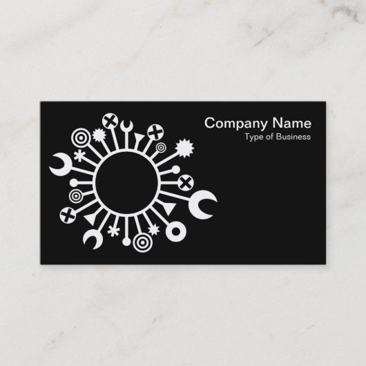 多用途の円 – 黒の上に白 名刺 (正面)
