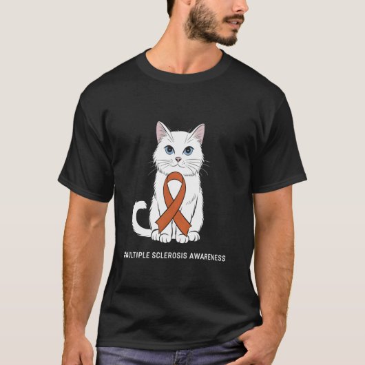 多発性硬化症啓発 オレンジリボン 猫 サポート Tシャツ (正面)