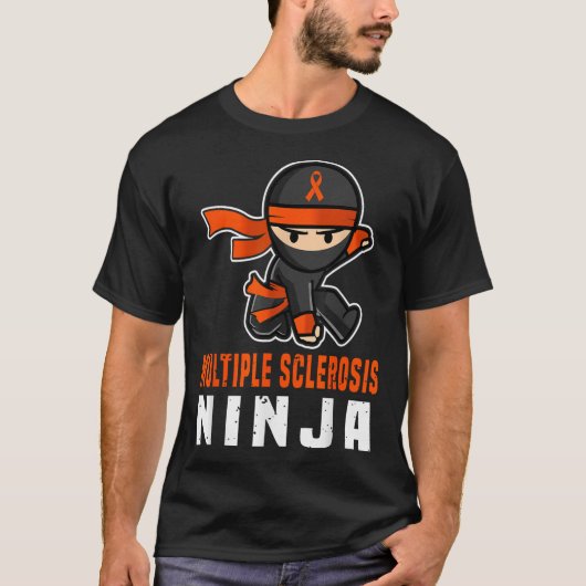 多発性硬化症忍者認識度おもしろいオレンジリ Tシャツ (正面)