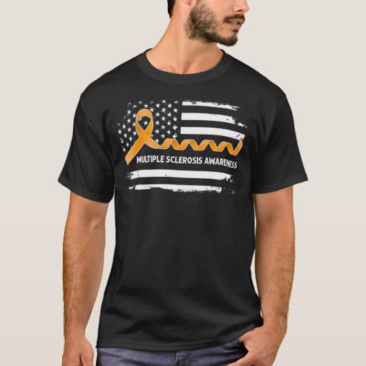多発性硬化症認識度アメリカ国旗オラン Tシャツ (正面)