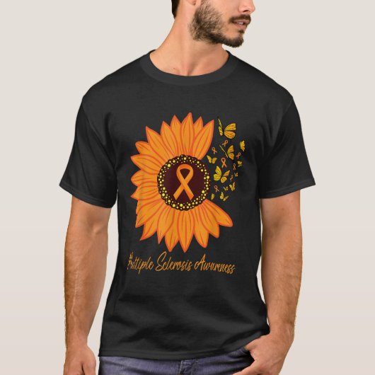 多発性硬化症認識度リボン花Msお尻 Tシャツ (正面)
