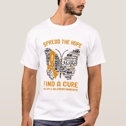 多発性硬化症認識度月のリボンプレゼント Tシャツ (正面)