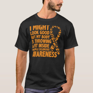 多発性硬化症認識度月オレンジリボンa tシャツ