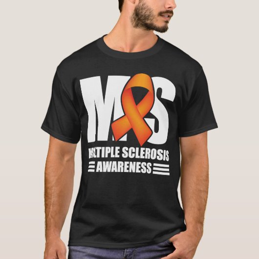 多発性硬化症認識度I衣服オレンジリボン Tシャツ (正面)