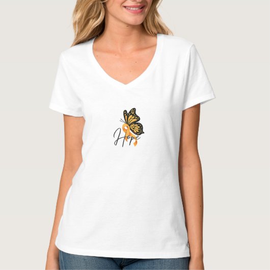 多発性硬化症（MS）啓発Tシャツ - リボンと蝶の希望のシンボル Tシャツ (正面)