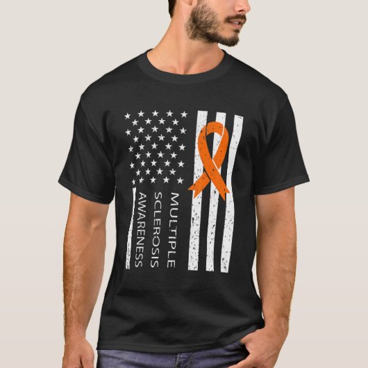 多発性硬化症Ms認識度オレンジリボン3 Tシャツ (正面)