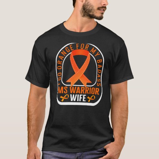 多発性硬化症Ms Warrior妻オレンジリボンM Tシャツ (正面)