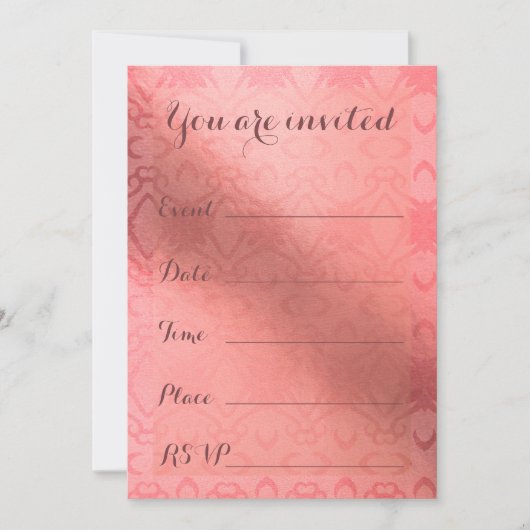 多目的エレガントにピンクダマスク塗りカスタム潰し 招待状 (正面)