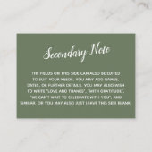 多目的カスタムシンプルDIYの結婚オリーブグリーン エンクロージャーカード (裏面)