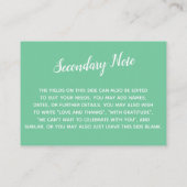 多目的カスタムシンプルDIY結婚シーフオムグリーン エンクロージャーカード (裏面)